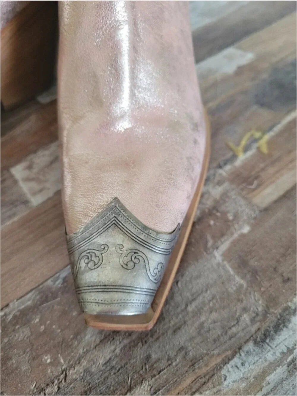 Free People Western Metallic Distressed Finish Leather Boots size 38 US 7.5